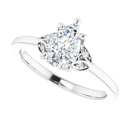 14K White Gold 1.11 CTW Pear Solitaire Pavé Lab Grown Diamond Engagement Ring