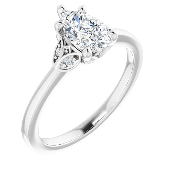 14K White Gold 1.11 CTW Pear Solitaire Pavé Lab Grown Diamond Engagement Ring