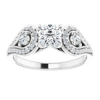 14K White Gold 1.12 CTW Cushion Cut Vintage Diamond Engagement Ring-diamondnetjewellery