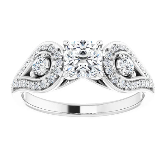 14K White Gold 1.12 CTW Cushion Cut Vintage Diamond Engagement Ring