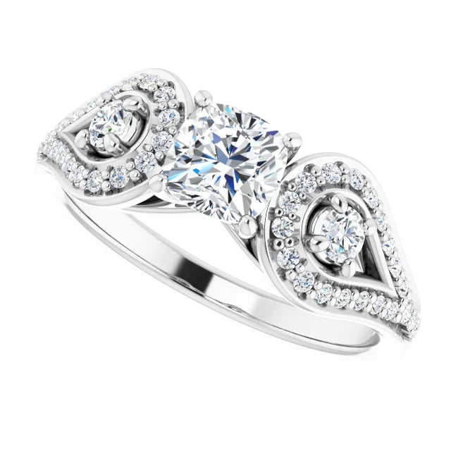 14K White Gold 1.12 CTW Cushion Cut Vintage Diamond Engagement Ring-diamondnetjewellery