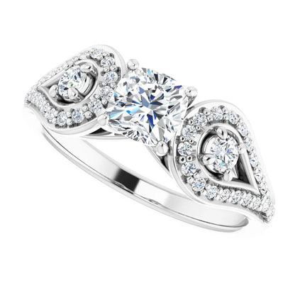 14K White Gold 1.12 CTW Cushion Cut Vintage Diamond Engagement Ring-diamondnetjewellery