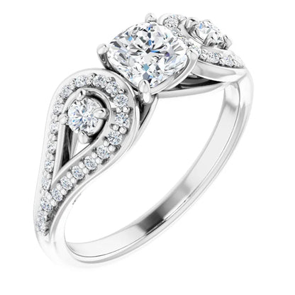 14K White Gold 1.12 CTW Cushion Cut Vintage Diamond Engagement Ring-diamondnetjewellery