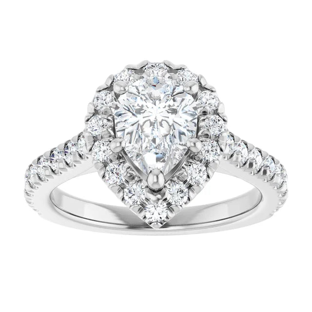 14K White Gold 1.14 CTW Pear Halo Pavé Diamond Engagement Ring