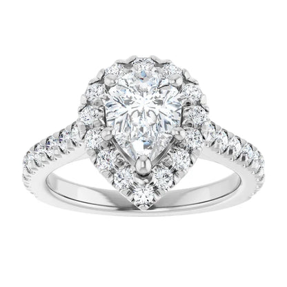 14K White Gold 1.14 CTW Pear Halo Pavé Diamond Engagement Ring