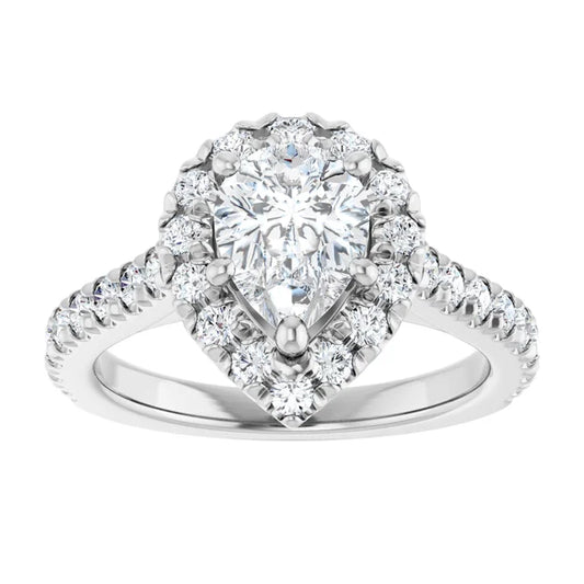 14K White Gold 1.14 CTW Pear Halo Pavé Diamond Engagement Ring