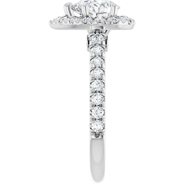 14K White Gold 1.14 CTW Pear Halo Pavé Diamond Engagement Ring