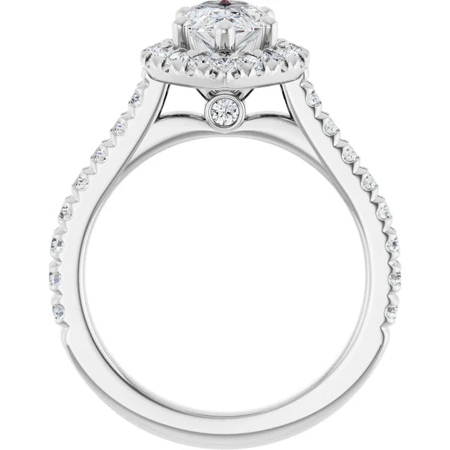 14K White Gold 1.14 CTW Pear Halo Pavé Diamond Engagement Ring