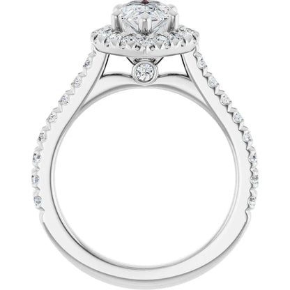 14K White Gold 1.14 CTW Pear Halo Pavé Diamond Engagement Ring