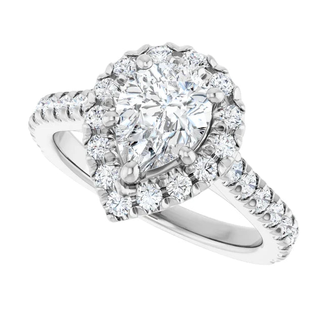 14K White Gold 1.14 CTW Pear Halo Pavé Diamond Engagement Ring