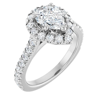 14K White Gold 1.14 CTW Pear Halo Pavé Diamond Engagement Ring