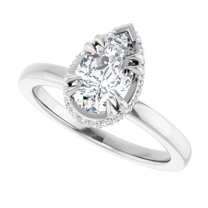 14K White Gold 1.14 CTW Pear Hidden Halo Solitaire Lab Grown Diamond Engagement Ring