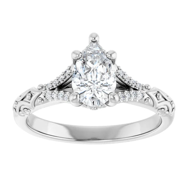 14K White Gold 1.14 CTW Pear Solitaire Sculptural Lab Grown Diamond Engagement Ring