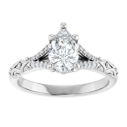 14K White Gold 1.14 CTW Pear Solitaire Sculptural Lab Grown Diamond Engagement Ring