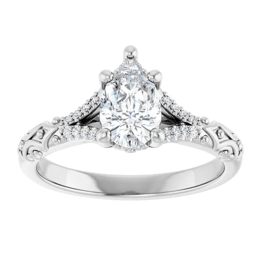 14K White Gold 1.14 CTW Pear Solitaire Sculptural Lab Grown Diamond Engagement Ring