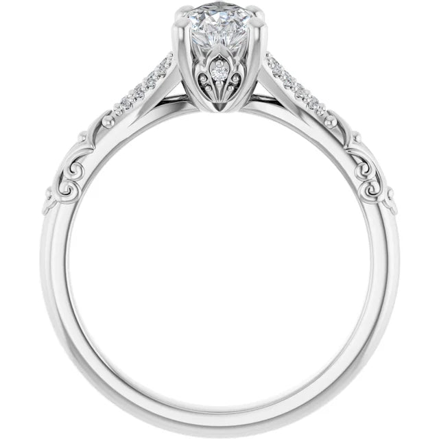 14K White Gold 1.14 CTW Pear Solitaire Sculptural Lab Grown Diamond Engagement Ring