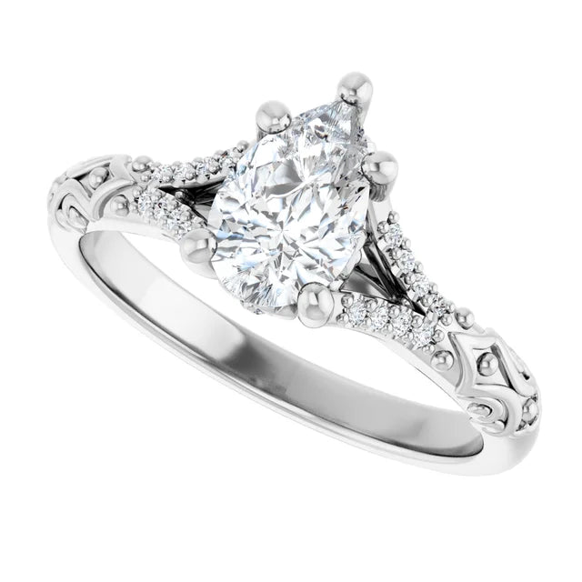 14K White Gold 1.14 CTW Pear Solitaire Sculptural Lab Grown Diamond Engagement Ring