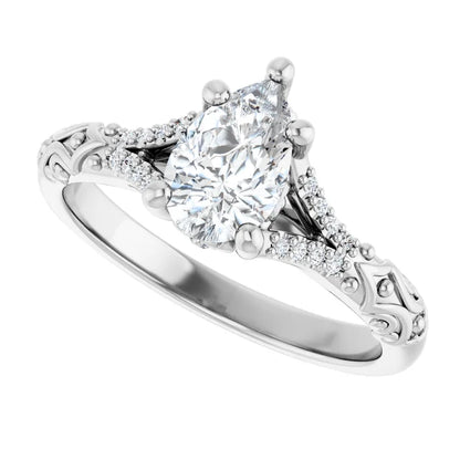14K White Gold 1.14 CTW Pear Solitaire Sculptural Lab Grown Diamond Engagement Ring