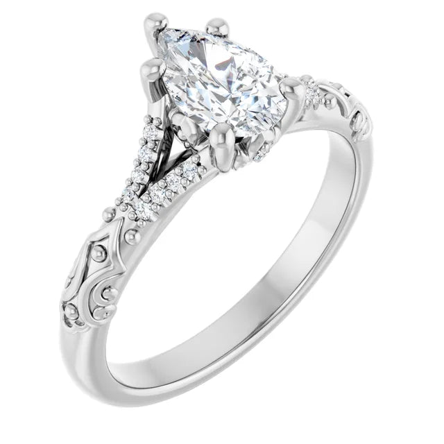 14K White Gold 1.14 CTW Pear Solitaire Sculptural Lab Grown Diamond Engagement Ring