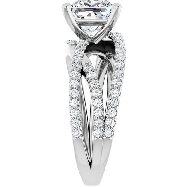 14K White Gold 1.14 CTW Princess Cut Double Row Pavé Split Shank Diamond Engagement Ring-diamondnetjewellery