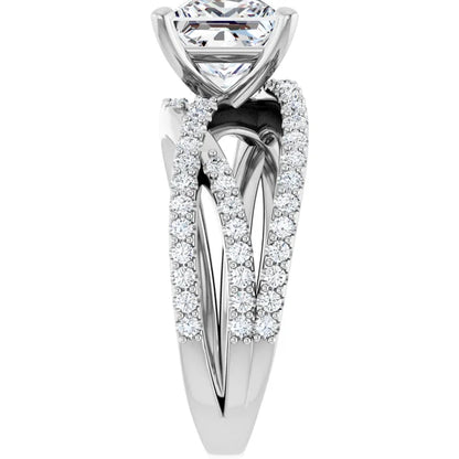 14K White Gold 1.14 CTW Princess Cut Double Row Pavé Split Shank Diamond Engagement Ring-diamondnetjewellery