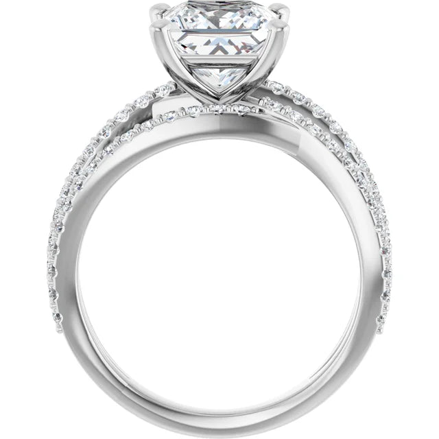 14K White Gold 1.14 CTW Princess Cut Double Row Pavé Split Shank Diamond Engagement Ring-diamondnetjewellery