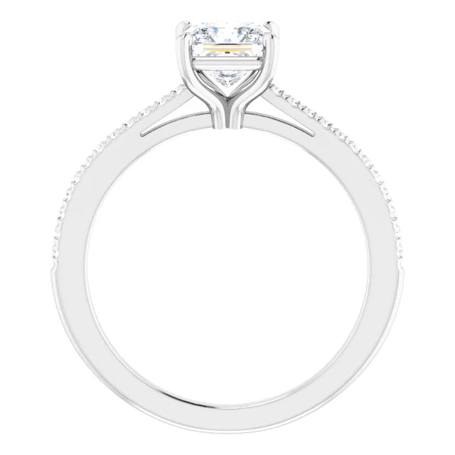 14K White Gold 1.15 CTW Princess Cut Solitaire Pavé Diamond Engagement Ring-diamondnetjewellery