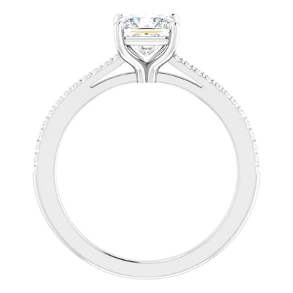 14K White Gold 1.15 CTW Princess Cut Solitaire Pavé Diamond Engagement Ring-diamondnetjewellery
