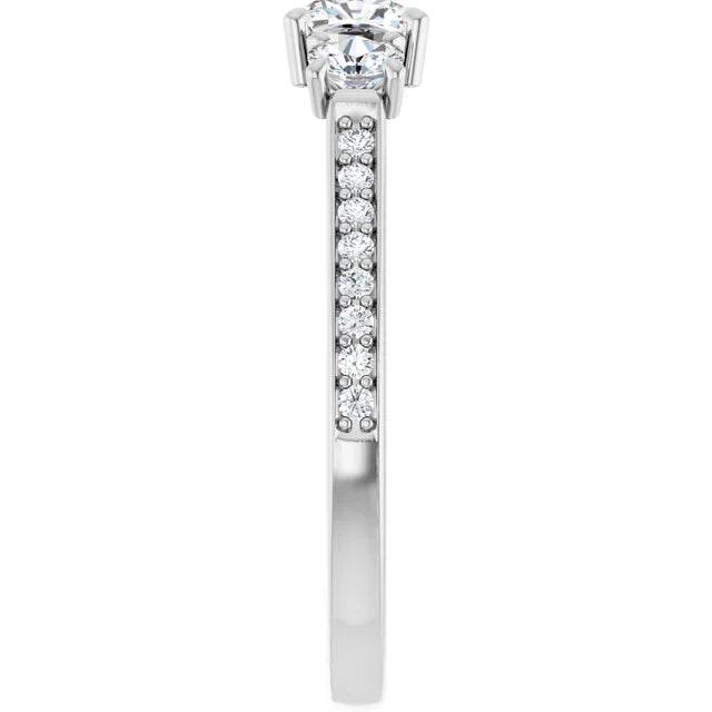14K White Gold 1.16 CTW Cushion Three-Stone Pavé Diamond Engagement Ring