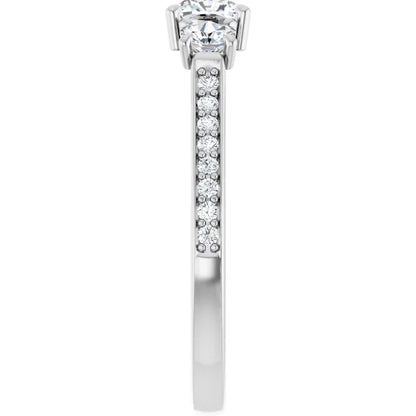 14K White Gold 1.16 CTW Cushion Three-Stone Pavé Diamond Engagement Ring