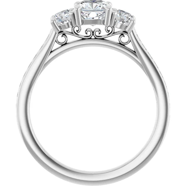14K White Gold 1.16 CTW Cushion Three-Stone Pavé Diamond Engagement Ring