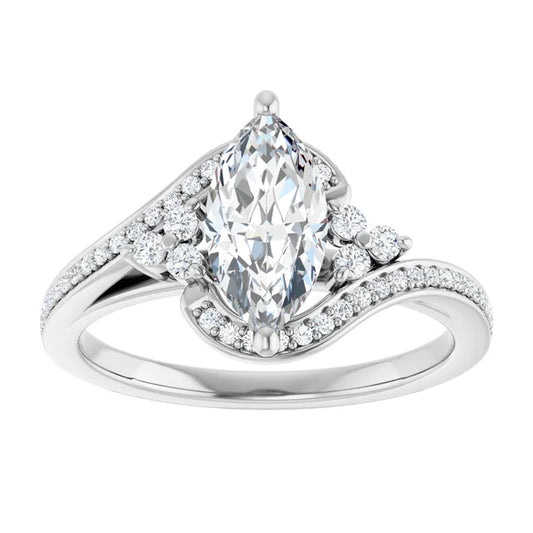 14K White Gold 1.16 CTW Marquise Bypass Pavé Lab Grown Diamond Engagement Ring