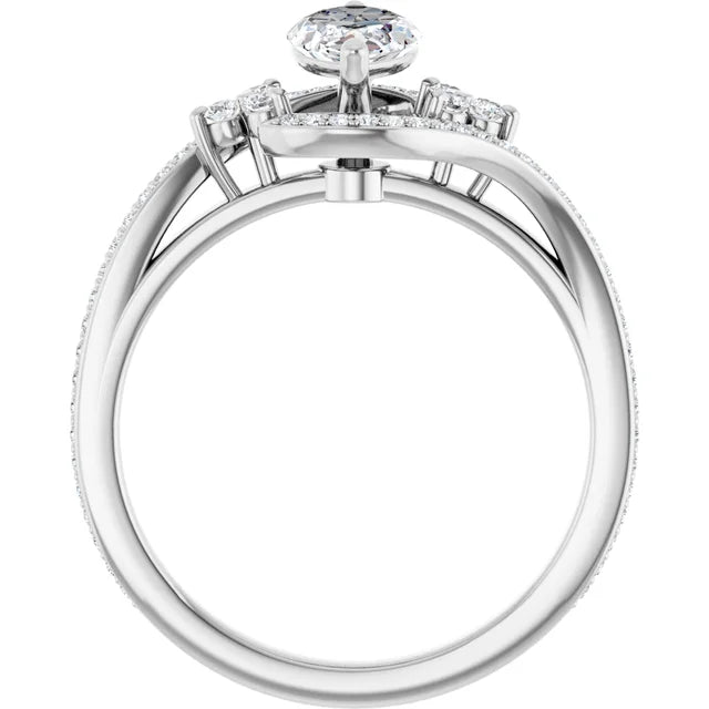 14K White Gold 1.16 CTW Marquise Bypass Pavé Lab Grown Diamond Engagement Ring