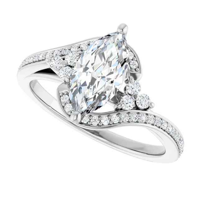 14K White Gold 1.16 CTW Marquise Bypass Pavé Lab Grown Diamond Engagement Ring
