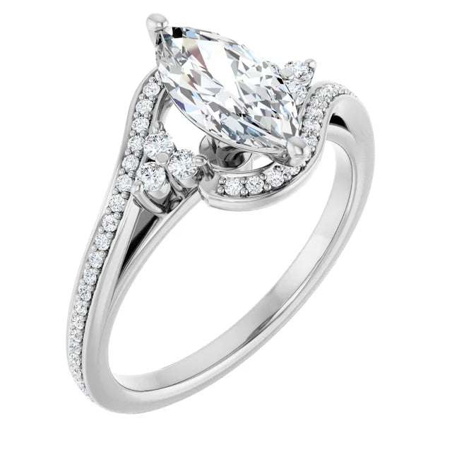 14K White Gold 1.16 CTW Marquise Bypass Pavé Lab Grown Diamond Engagement Ring