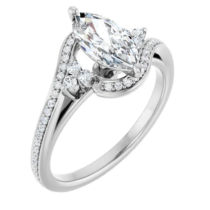 14K White Gold 1.16 CTW Marquise Bypass Pavé Lab Grown Diamond Engagement Ring