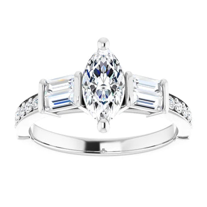 14K White Gold 1.16 CTW Marquise Three-Stone Pavé Lab Grown Diamond Engagement Ring