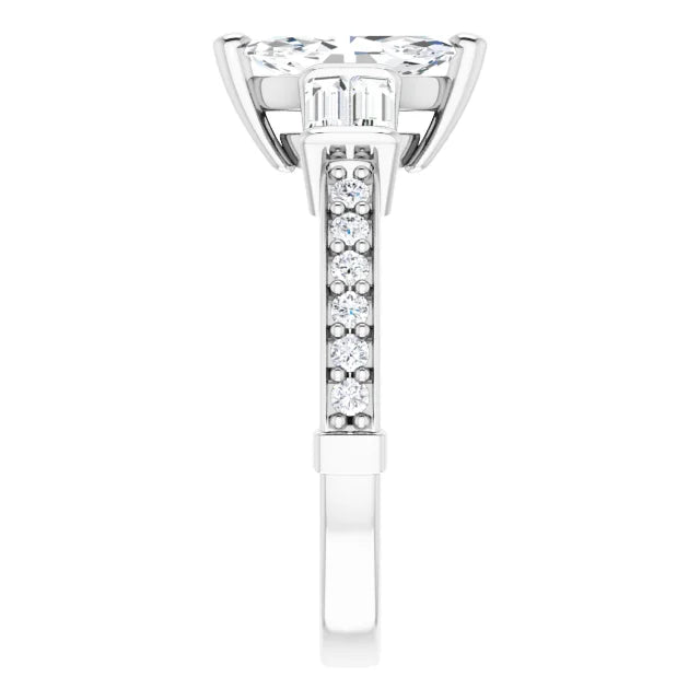 14K White Gold 1.16 CTW Marquise Three-Stone Pavé Lab Grown Diamond Engagement Ring
