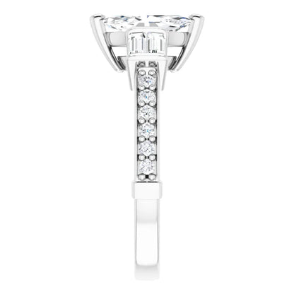 14K White Gold 1.16 CTW Marquise Three-Stone Pavé Lab Grown Diamond Engagement Ring