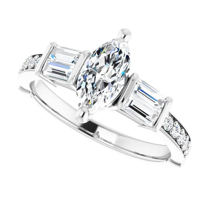 14K White Gold 1.16 CTW Marquise Three-Stone Pavé Lab Grown Diamond Engagement Ring