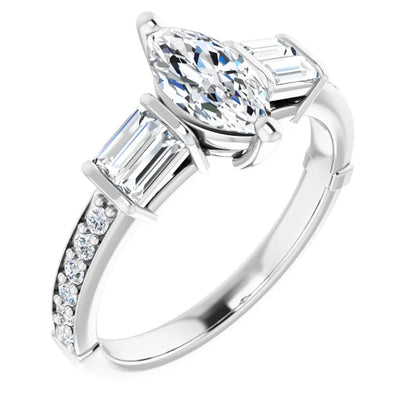 14K White Gold 1.16 CTW Marquise Three-Stone Pavé Lab Grown Diamond Engagement Ring