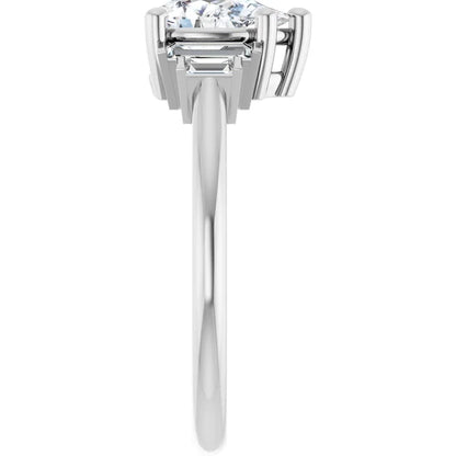 14K White Gold 0.88 CTW Pear Side-Baguette Diamond Engagement Ring