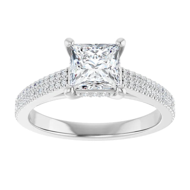14K White Gold 1.19 CTW Princess Pavé Halo Diamond Engagement Ring