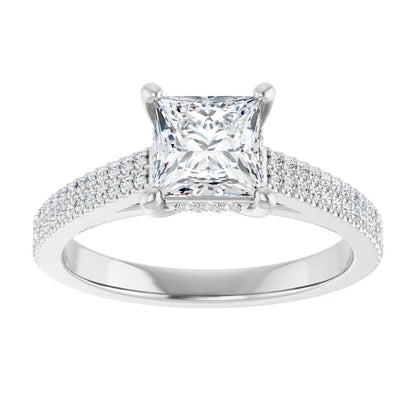 14K White Gold 1.19 CTW Princess Pavé Halo Diamond Engagement Ring