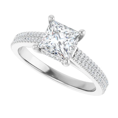 14K White Gold 1.19 CTW Princess Pavé Halo Diamond Engagement Ring