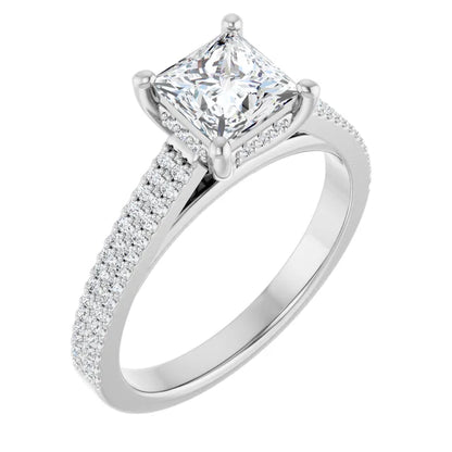 14K White Gold 1.19 CTW Princess Pavé Halo Diamond Engagement Ring