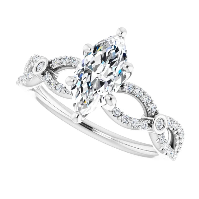 14K White Gold 1.17 CTW Marquise Twisted Pavé Lab Grown Diamond Engagement Ring