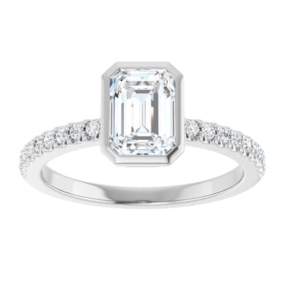 14K White Gold 1.19 CTW Emerald Bezel Lab Grown Diamond Engagement Ring-diamondnetjewellery