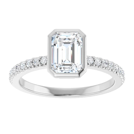 14K White Gold 1.19 CTW Emerald Bezel Lab Grown Diamond Engagement Ring