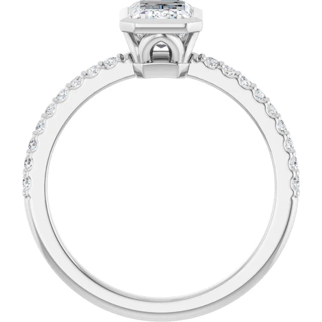 14K White Gold 1.19 CTW Emerald Bezel Lab Grown Diamond Engagement Ring-diamondnetjewellery